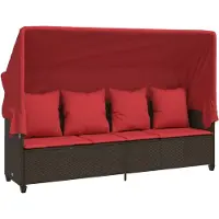 vidaXL Chaise longue avec toit et coussins Marron Poly rotin