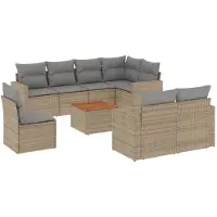 vidaXL Ensemble de salon de jardin 9 pièces avec coussins beige Poly rotin