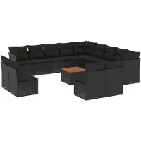 vidaXL Ensemble de salon de jardin 14 pièces avec coussins noir Poly rotin