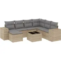 vidaXL Ensemble de jardin canapé 8 pièces avec coussins Beige Poly Rattan
