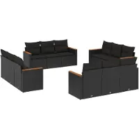 vidaXL Ensemble de 12 canapés de jardin avec coussins noir poly rotin