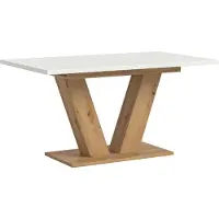 Ebuy24 Motion table de salle à manger pieds V 90x150/190 cm avec 1 rallonge blanc, chêneReproduction.