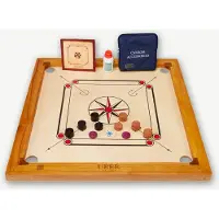 Ubergames Compact Carrom - 68X68 cm - Bois dur Eco Inde - Plus petit mais génial à jouer - Avec table & sac
