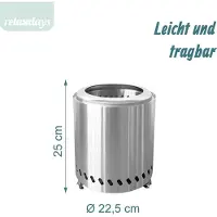 Relaxdays Cheminée de table sans fumée, en acier inoxydable, H x P x Ø 25 x 22,5 cm, feu de table sans fumée, cendrier, camping, argent
