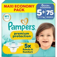 Pampers Premium Protection Gr.5+ Junior Plus 12-17kg Maxi Windeln Eco Pack 75 Stück (Taille 5+, 75 pcs)