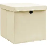 vidaXL Boîtes de rangement avec couvercle 10 pcs. Crème 32x32x32 cm Tissu