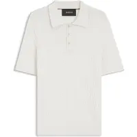 BOSS Pull à col polo en maille torsadée en coton et cachemire