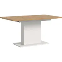Ebuy24 Motion table de salle à manger pied colonne 90x150/190 cm avec 1 rallonge chêneReproduction, blanc.