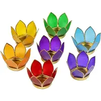 Bahadra Lot De 7 : Lotus Light Petit Chakra Garniture Dorée - 8 Cm
