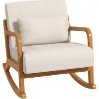 HOMCOM Fauteuil à bascule : fauteuil de détente rembourré avec structure en bois pour la chambre à coucher