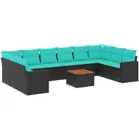vidaXL Ensemble de salon de jardin 11 pièces avec coussins noir poly rotin