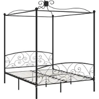 vidaXL Châssis de lit à baldaquin noir métal 160 x 200 cm