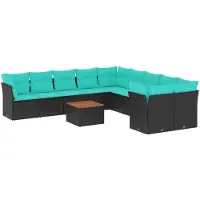 vidaXL Ensemble de salon de jardin 11 pièces avec coussins noir poly rotin