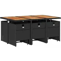 vidaXL Ensemble de jardin 11 pièces avec coussins Noir Poly Rattan