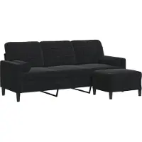 vidaXL Canapé 3 places avec pouf noir 180 cm velours