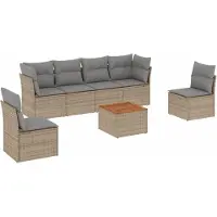 vidaXL Ensemble de salon de jardin 7 pièces avec coussins Beige Poly Rattan