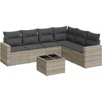 vidaXL Ensemble de salon de jardin 7 pièces avec coussins gris clair Poly rotin