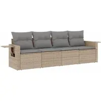 vidaXL Ensemble de salon de jardin 4 pièces avec coussins Beige Poly Rattan