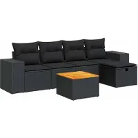 vidaXL Ensemble de salon de jardin 6 pièces avec coussins noir poly rotin