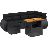 vidaXL Ensemble de salon de jardin 7 pièces avec coussins noir poly rotin