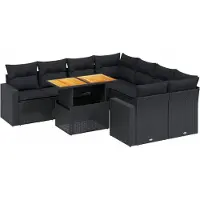vidaXL Ensemble de salon de jardin 9 pièces avec coussins noir poly rotin