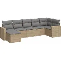 vidaXL Ensemble de salon de jardin 7 pièces avec coussins Beige Poly Rattan