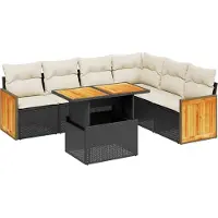 vidaXL Ensemble de salon de jardin 7 pièces avec coussins noir poly rotin