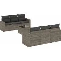 vidaXL Ensemble de salon de jardin 7 pièces avec coussins Gris Poly rotin
