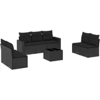 vidaXL Ensemble de salon de jardin 7 pièces avec coussins noir poly rotin