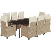 vidaXL Salon de jardin 9 pièces avec coussins Beige Poly Rattan