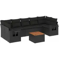 vidaXL Ensemble de jardin canapé 8 pièces avec coussins noir poly rotin