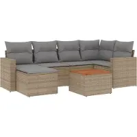 vidaXL Ensemble de salon de jardin 7 pièces avec coussins Beige Poly Rattan