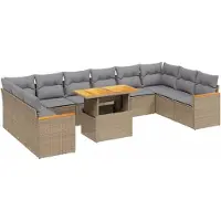 vidaXL Ensemble de salon de jardin 11 pièces avec coussins Beige Poly Rattan