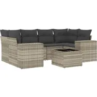 vidaXL Ensemble de salon de jardin 7 pièces avec coussins gris clair Poly rotin