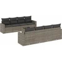 vidaXL Ensemble de salon de jardin 9 pièces avec coussins Gris Poly rotin