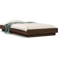 vidaXL Cadre de lit avec LED brun imitation chêne 90x190 cm Bois composite