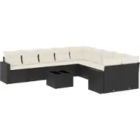 vidaXL Ensemble de salon de jardin 11 pièces avec coussins noir poly rotin
