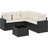 vidaXL Ensemble de salon de jardin 6 pièces avec coussins noir poly rotin