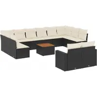 vidaXL Ensemble de 13 canapés de jardin avec coussins noir poly rotin