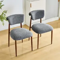 OKWISH Chaise de Salle à Manger - Ensemble de 2 Chaises Modernes en Lin Gris avec Dossier Courbé et Assise Épaisse