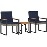 vidaXL Ensemble de mobilier de jardin , 3 pièces, gris et bleu marine, en polyrotin