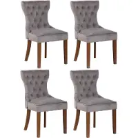 CLP Lot de 4 chaises de salle à manger Franca, revêtement en velours gris, piètement couleur antique clair