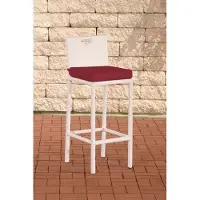 CLP Tabouret de bar en polyrotin « Mari » avec dossier et piètement en aluminium blanc ; couleur du rembourrage : rouge rubis