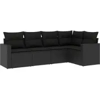 vidaXL Ensemble de salon de jardin 5 pièces avec coussins noir poly rotin