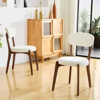 OKWISH Chaise de Salle à Manger - Ensemble de 2 Chaises en Lin Blanc, Design Nordique avec Assise Confortable