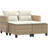 vidaXL Canapé de jardin 2 places avec tabourets Beige Poly rotin