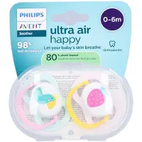 Philips AVENT Sucettes Ultra Air, Perroquet/Cap, 0-6 mois, SCF080/24, 2 pièces,