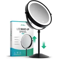 Mirlux Miroir de maquillage avec éclairage LED - lumière grossissante 10x - réglable en hauteur - 3 modes d'éclairage - rechargeable - Miroir grossissant noir