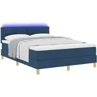 vidaXL Lit boxspring LED avec bandes lumineuses LED bleues, 140 x 190 cm, tissu