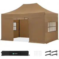 Vonroc Tente de réception pliante 3x4,5 m beige avec parois latérales – tonnelle easy-up, étanche 3000 mm & UV 50+ |